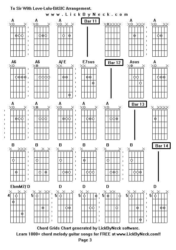 Chord Grids Chart of chord melody fingerstyle guitar song-To Sir With Love-Lulu-BASIC Arrangement,generated by LickByNeck software.